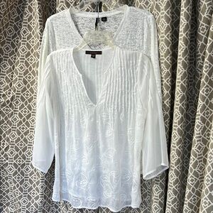 White Embroidered V-Neck Top